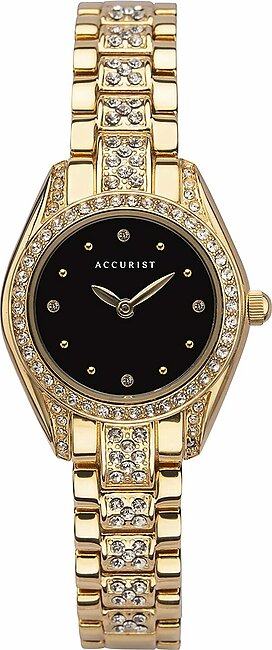 Accurist Japanese Quartz Watches for Women with Crystal Stone Set Case and Bracelet, Sunray Dial, Jewellery Type Clasp, 2 Year Guarantee