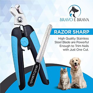 BRAVO E BRAVA Dog Nails Clippers with Non Slip Handles, Professional Dog Nail Clippers with Safety Lock and Protective Guard to Avoid Over Cutting Dog Claw Clippers Included Free Large Nail File