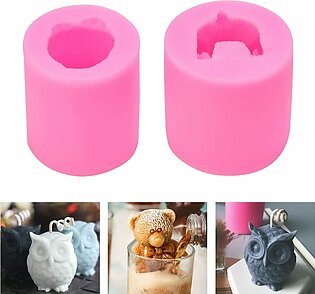 1 Pcs 3D Owl Mold + 1 Pcs Teddy Bear Shape Silicone Candle Mold Animal Soap Mould Cute Cake Decorating Fondant Chocolate Candy Mould for Candle Soap Chocolate, DIY Hand Making