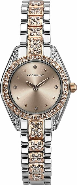 Accurist Japanese Quartz Watches for Women with Crystal Stone Set Case and Bracelet, Sunray Dial, Jewellery Type Clasp, 2 Year Guarantee
