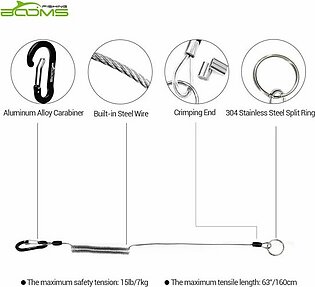 Booms Fishing T01 Fishing Coiled Lanyards With Spiral Retractable for Fishing Rods and Fly Fishing Nets