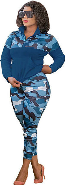 Plus Size Camouflage Stretch Fitness Matching Outfit Set