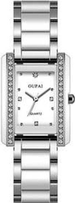 Luxury White Rectangle Diamond Waterproof Watch