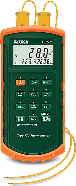 Extech 421502-NIST Type J/K, Dual Input Thermometer with Alarm