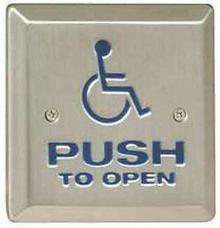 Camden CM-45/2-PB 4 1/2" Square Push Plate Switch, Concealed Screws / 'WHEELCHAIR'  symbol, blue / polished brass (US3 / 605)