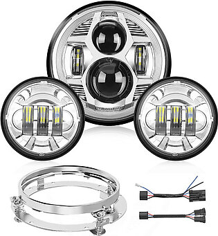 Motorcycle 7Inch LED Headlights 4.5Inch Fog Lights Chrome Kits