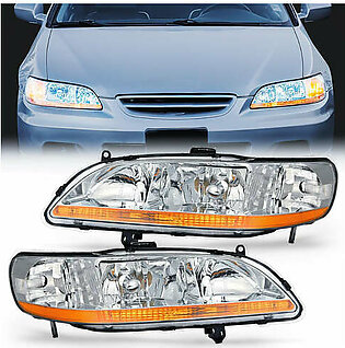 1998-2002 Honda Accord Headlight Assembly Chrome Case Amber Reflector Cl...