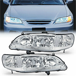 1998-2002 Honda Accord Headlight Assembly Chrome Case Reflector Clear Lens