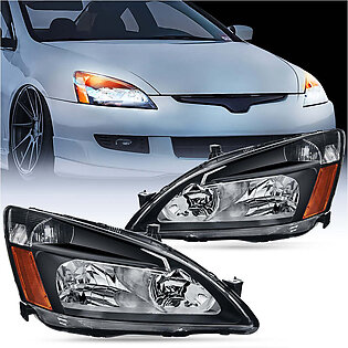 2003-2007 Honda Accord Headlight Assembly Black Case Amber Reflector