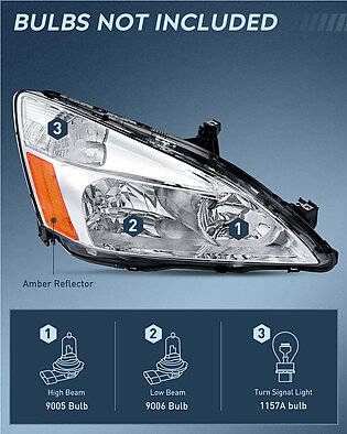 2003-2007 Honda Accord Headlight Assembly Chrome Case Amber Reflector