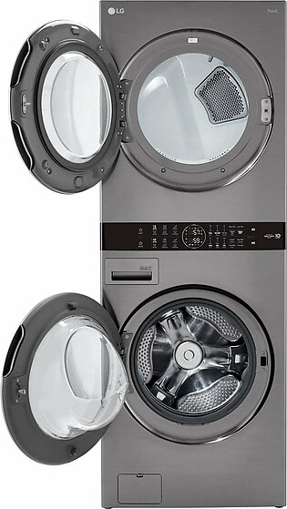 LG Single Unit Front Load LG WashTower with Center Control 4.5-cu. ft. Washer and 7.4-cu. ft. Gas Dryer in Graphite Steel (WKG101HVA)