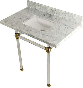 Kingston Brass Templeton 36" x 22" Carrara Marble Vanity Top with Clear Acrylic Console Legs