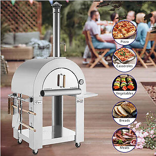 Empava Outdoor Wood Fired Pizza Oven in Stainless Steel with Collapsible Side Table (PG05)