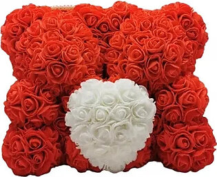 Teddy Bear Rose Flower Artificial Decoration, Double Bears with Heart – Red