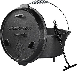 Dutch Oven Pot Cast Iron Cooking 7.6L Roasting Pan with Lid Lifter Outdoor & Indoor Fire Kettle
