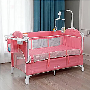 Baby Foldable Crib Bedside Bassinet Multifunctional Bed with Changing Table & Musical Toy