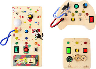 Montessori Busy Board Sensory Toys with 8 LED Switch Controls Activity Game – 3 Pieces