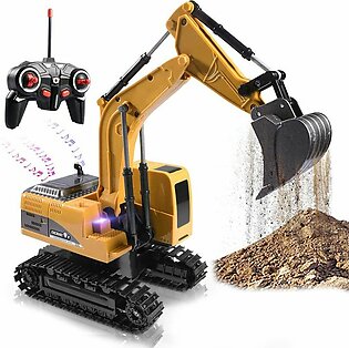 RC Excavator Toy Truck with Metal Shovel Lights Sounds