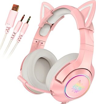 Pink Cat Headphones Gaming Headset