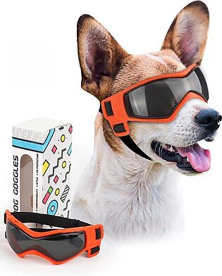 Dog Goggles with Adjustable Strap – UV Protection Small Medium Dog Sunglasses – Orange