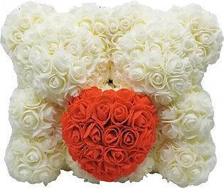 Teddy Bear Rose Flower Artificial Decoration, Double Bears with Heart – Beige
