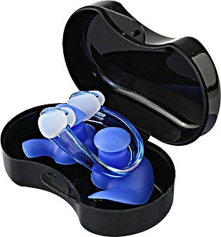 Swimming Earplugs/Nose Clip Set – Silicone Waterproof Anti-noise Surf Diving Water Sports – Blue