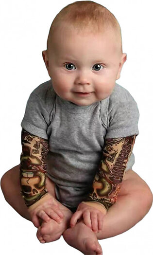 Baby Boy Tattoo Printed Long Sleeve Romper Bodysuit – Gray
