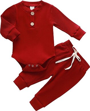 Baby Ribbed Solid Long Sleeve Bodysuits + Elastic Pants