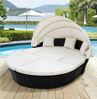 Outdoor Cushioned Daybed Modern Retractable Rattan Sofa Bed