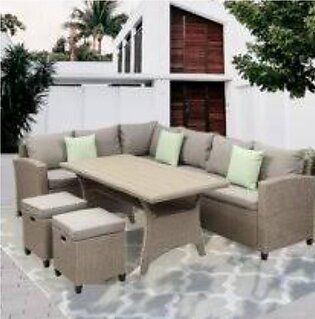 Outdoor Wicker Sectional Sofa with Dining Table and Ottoman