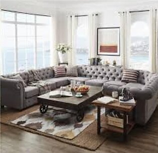 Traditional 11-Seater Fabric Sectional Button Tufting Sofa