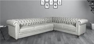 Complementary Sculpted Luxurious Tufted White Leather Sectional Sofa