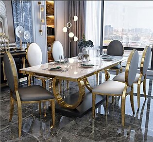 Stylish Golden White Marble Dining Table