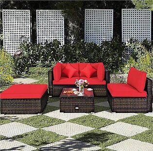 Red Rattan Furniture Set For Outdoor