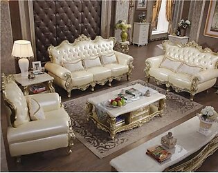 Luxurious Golden White Leather Sofa