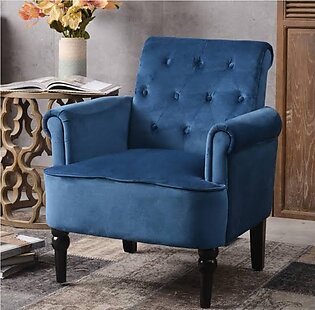 Traditional Shape Button Tufted Blue Velvet Armchair
