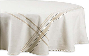 DII White Chambray French Stripe 70" Round Tablecloth