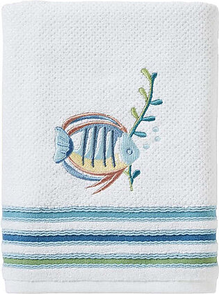 Ocean Watercolor Bath Towel in White