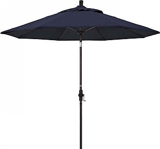 Sun Master Series 9' Patio Umbrella with Bronze Aluminum Pole Fiberglass Ribs Collar Tilt Crank Lift and Sunbrella 1A Navy Fabric