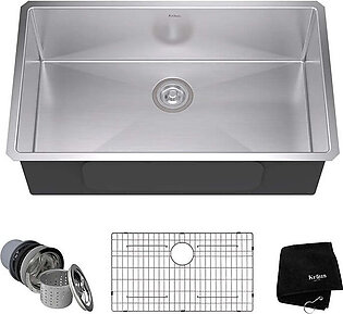 32" Single Bowl Stainless Steel Undermount Kitchen Sink with NoiseDefend