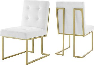 Privy Gold Stainless Steel Upholstered Fabric Dining Accent Chairs Set of 2