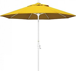 Sun Master Series 9' Patio Umbrella with Matted White Aluminum Pole Fiberglass Ribs Collar Tilt Crank Lift and Sunbrella 1A Sunflower Yellow Fabric