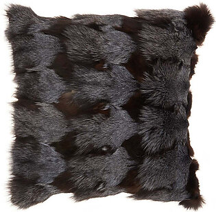 Mina Victory Couture Fur Fox Fur Dark Gray 20" x 20" Throw Pillow