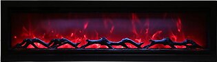 Symmetry 60" Clean Face Built-In Electric Fireplace with Log and Glass, Black Steel Surround
