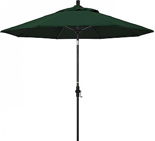 Sun Master Series 9' Patio Umbrella with Matted Black Aluminum Pole Fiberglass Ribs Collar Tilt Crank Lift and Sunbrella 1A Forest Green Fabric