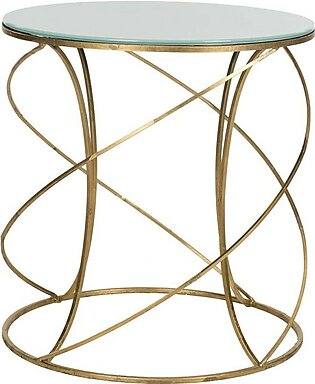 Cagney Glass Top Round Accent Table - Gold/White