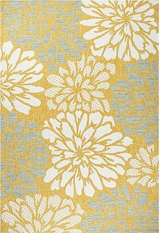 Zinnia Modern Floral Textured Weave 72" L x 47" W Indoor/Outdoor Area Rug - Yellow/Cream