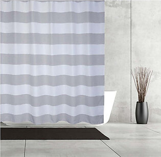 Queen Waffle Gray/White Stripe Shower Curtain/Eva Shower Curtain Liner/Annex Chrome Shower Hooks Set