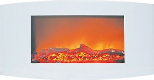 Electric Fireplace Callisto Curved Wall Mount White 35 Inch Includes Logs Curved Tempered Glass
