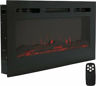 36" Modern Flame Indoor Wall-Mounted/Recessed Electric Fireplace with LED Lights - Black Finish